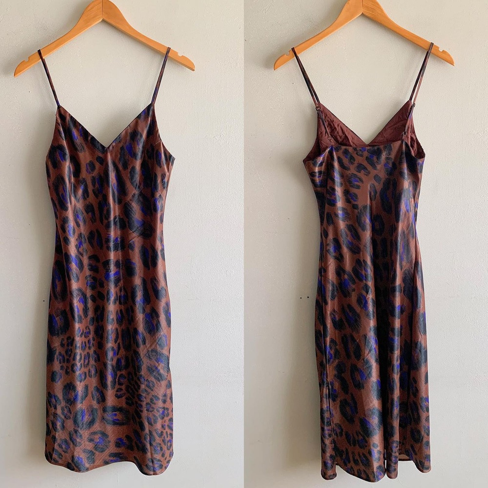 Vici Brown Leopard Cheetah V-Neck Midi Slip Dress Size M Medium